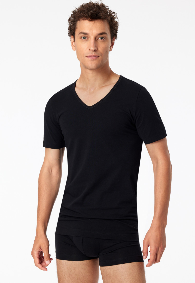 Short-sleeved shirts 2-pack organic cotton deep V-neck black - 95/5