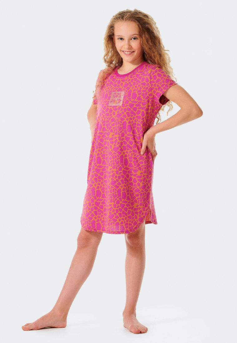 Sleep shirt short-sleeved organic cotton pink patterned - Prickly Love
