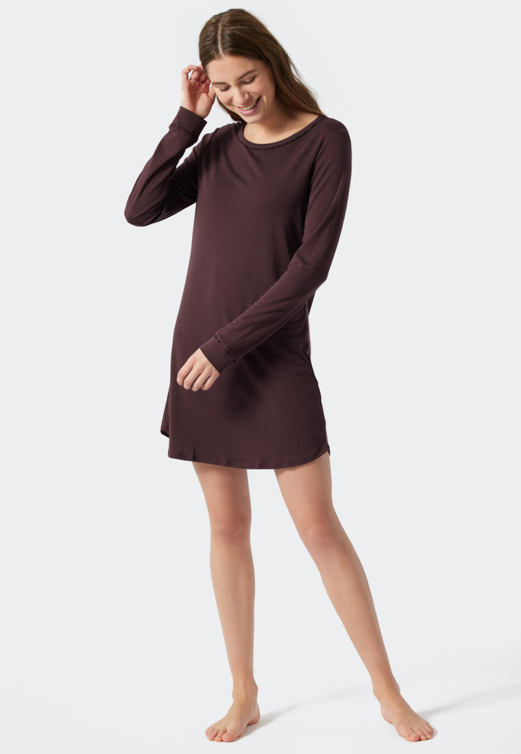 Sleepshirt langarm Interlock Bündchen Paspeln burgund - Contemporary Nightwear