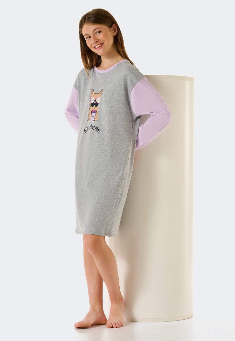 Sleep shirt Long-sleeved organic cotton dog heather gray - Tomorrows World
