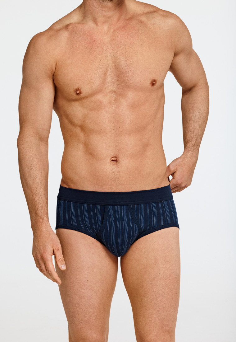 Sports briefs fine rib double pack with fly dark blue striped - Original  Classics