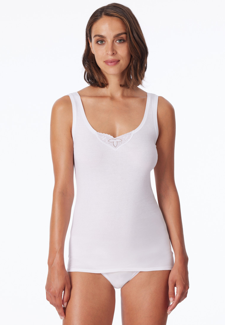 2-pack strap tops with embroidery, white - Cotton Essentials