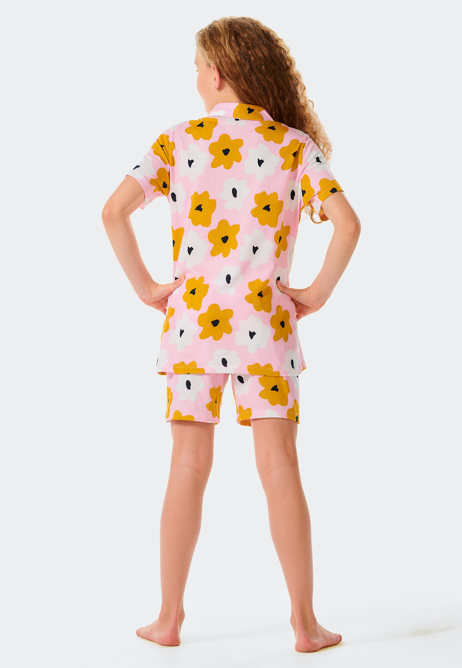 Pyjamashort biologisch katoen knoopsluiting bloemen roze - Pyjama Story |  SCHIESSER
