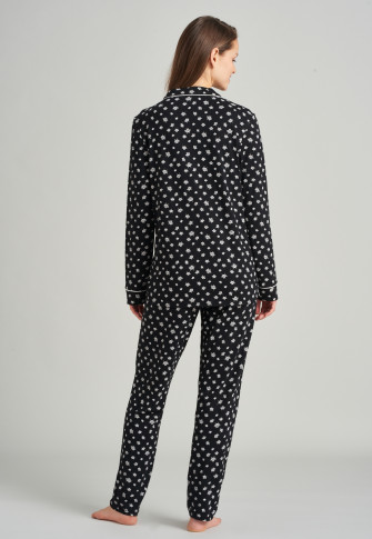 Pyjama long passepoil patte de boutonnage imprimé noir - Golden Harvest
