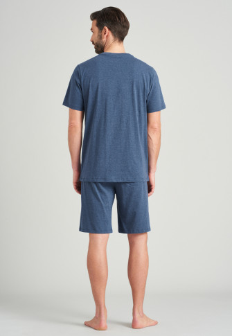 Pyjama kort biologisch katoen knoopsluiting jeansblauw - Natural Dye