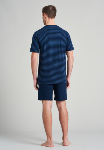 Short pajamas organic cotton stripes midnight blue - Natural Dye