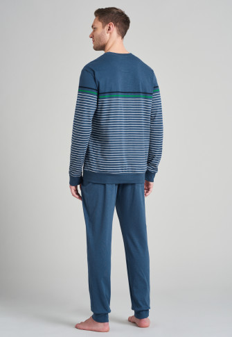 Lange pyjama met strepen in jeansblauw - Fashion Nightwear