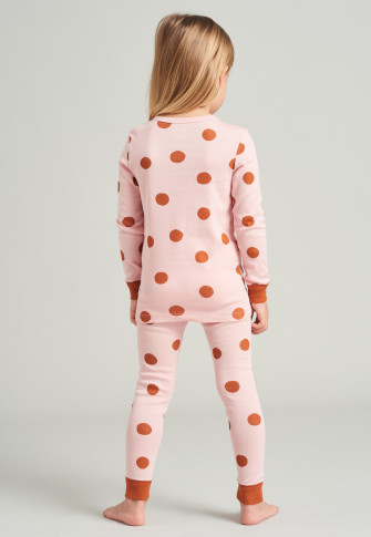 Long pajamas fine rib organic cotton cuffs polka dots pink - Natural Love