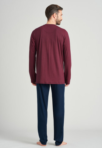 Schlafanzug lang Tencel Pepita V-Ausschnitt rot - Selected! Premium