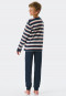 Pajamas long organic cotton stripes cuffs midnight blue - Teens Nightwear
