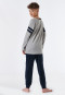 Schlafanzug lang Fleece Bündchen Streifen grau-meliert - Teens Nightwear