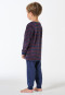 Schlafanzug lang Velour Bündchen Streifen dunkelblau - Boys World