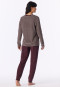 Schlafanzug lang Frottee Bündchen Ringel kakobraun - Casual Essentials