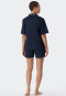 Pajamas short cotton woven satin button placket piping dark blue - selected! premium inspiration