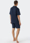 Pyjama kort geweven satijnen knoopsluiting biezen donkerblauw - Cotton Satin
