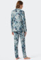 Pyjama long interlock col revers passepoils imprimé fleuri bleu-gris - Contemporary Nightwear
