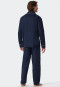 Pyjama long satin tissé patte de boutonnage passepoils bleu foncé - Cotton Satin