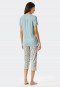 3/4-length pajamas interlock V-neck button placket light blue - Feminine Floral Comfort Fit