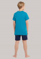 Pigiama corto in cotone organico con motivo a righe larghe e scritta "Beach" di colore verde scuro - Beach Life