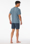 Schlafanzug kurz Ringel V-Ausschnitt jeansblau - Long Life Soft