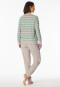 Schlafanzug lang Frottee Bündchen Ringel grün-meliert - Casual Essentials
