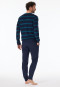 Pajamas long terry towelling cuffs stripes petroleum - Casual Nightwear
