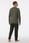 Pyjama lang badstof V-hals gestreept donkergroen - Warming Nightwear