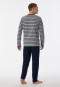 Schlafanzug lang Frottee V-Ausschnitt Streifen grau-meliert - Warming Nightwear