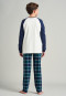 Schlafanzug lang Interlock Organic Cotton Bündchen Karo nachtblau - Winter Escape