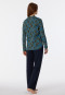 Pyjama lang biologisch katoen knoopsluiting bloemenprint petrol - Contemporary Nightwear