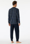 Pyjamas long Organic Cotton V-neck cuffs chest pocket midnight blue plaid - Comfort Nightwear