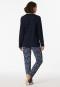 Pajamas long organic cotton V-neck midnight blue - Comfort Nightwear