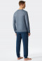 Pyjama long encolure arrondie bords-côtes motif bleu - Fine Interlock