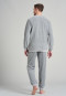 Pyjama long, bords-côtes velours, rayures, gris chiné - Warming Nightwear