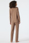 Pyjama long silhouette ample encolure en V imprimé minimaliste marron - Essentials Comfort Fit