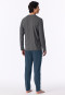 Lange pyjama van modalvezel met v-hals, blauw met strepen - Long Life Soft