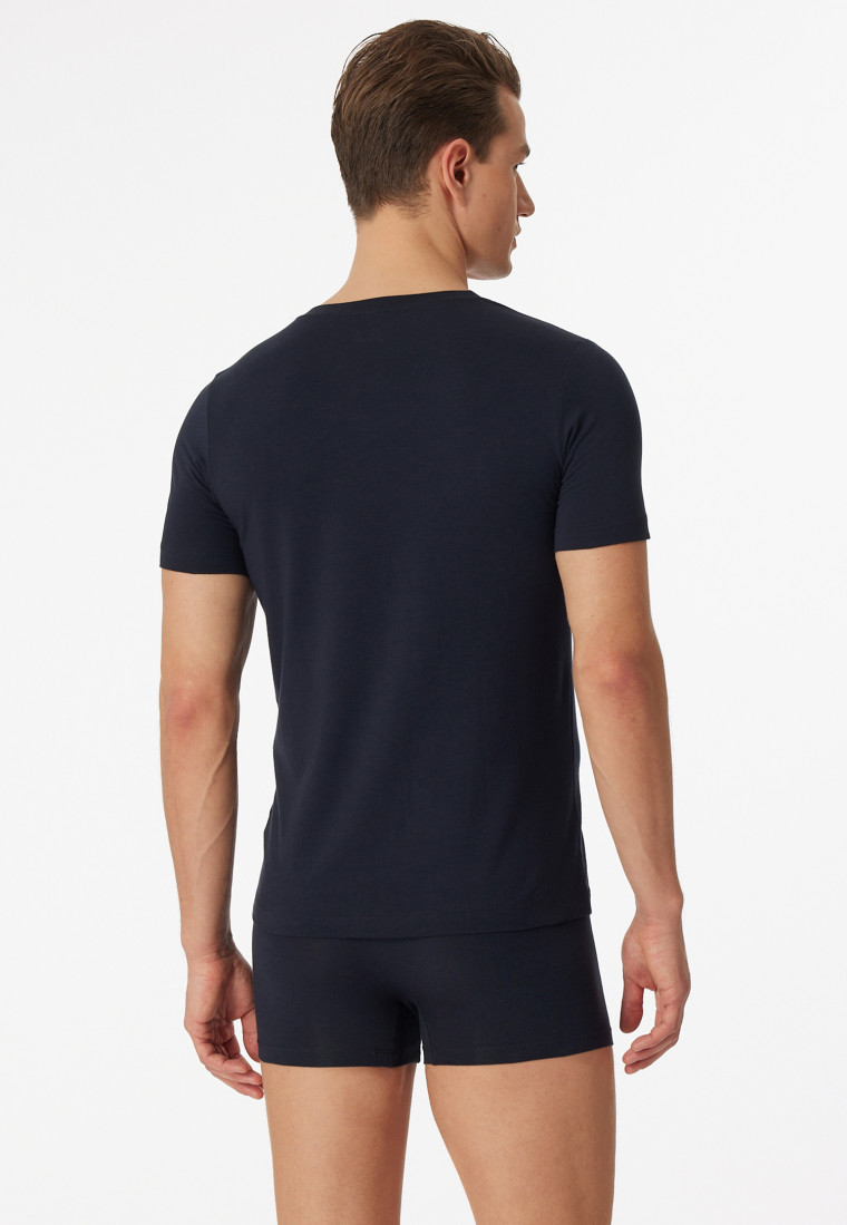 T-shirt met korte mouwen, jersey, elastisch, ronde hals, blauwzwart - Long Life Soft