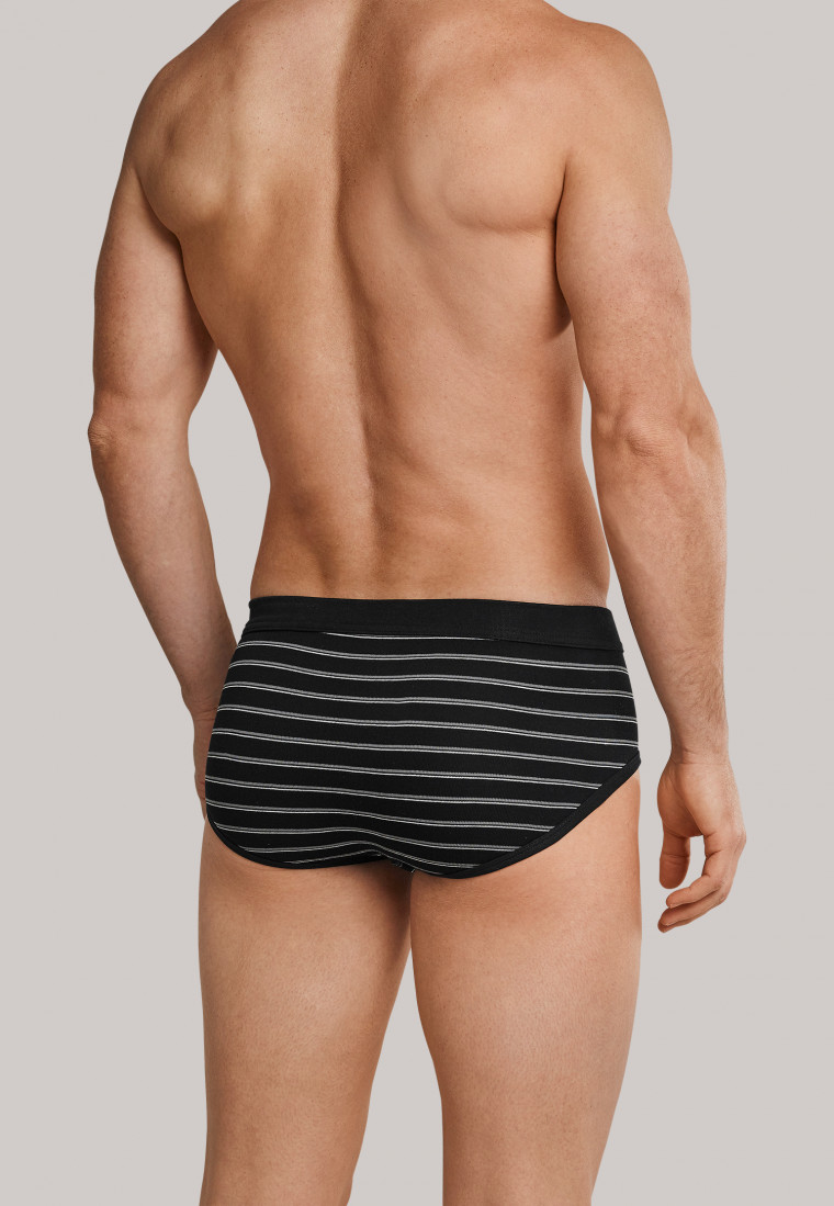 Sports briefs fine rib double pack with fly-front black striped - Original Classics