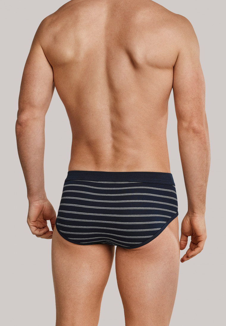 Sports briefs fine rib double pack with fly-front dark blue striped - Original Classics