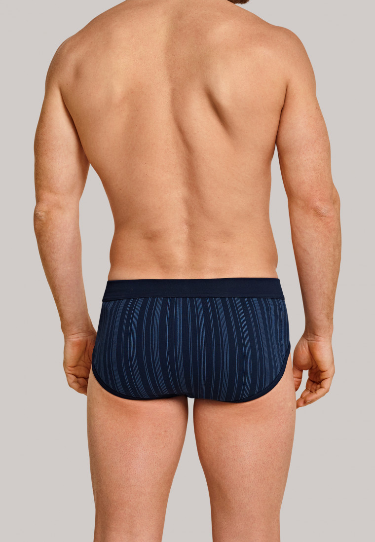 Sports briefs fine rib double pack with fly dark blue striped - Original Classics