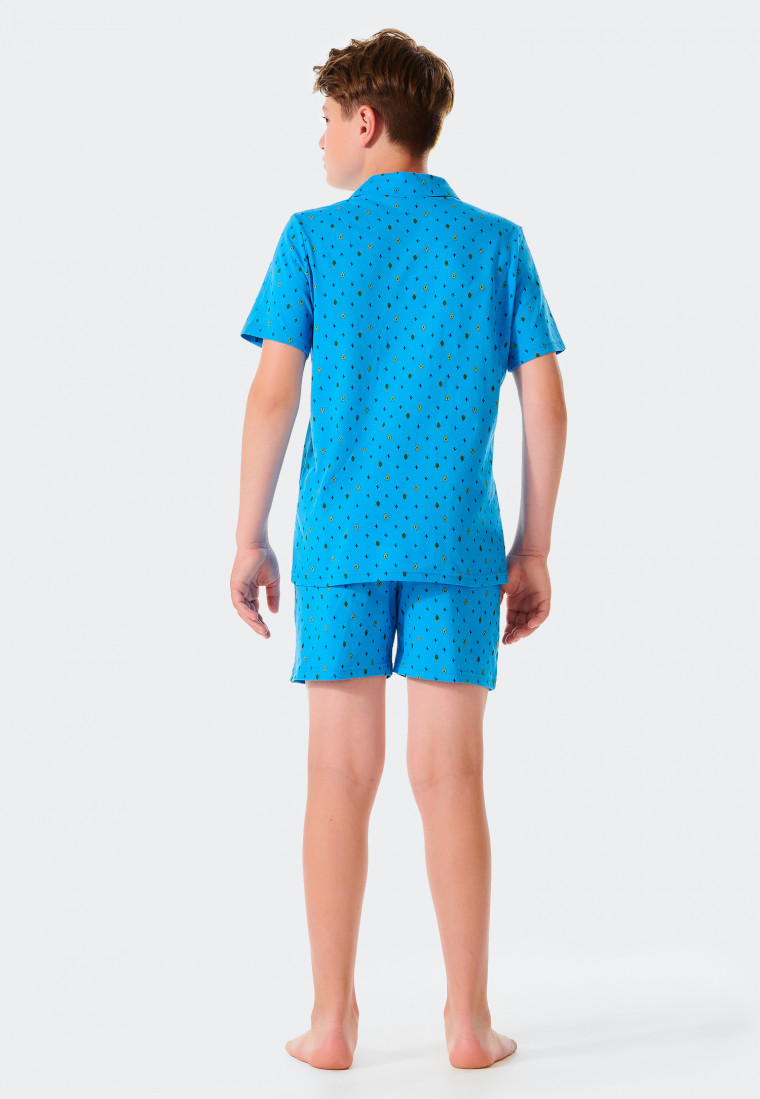 Pajama short organic cotton button placket aqua - Pyjama Story