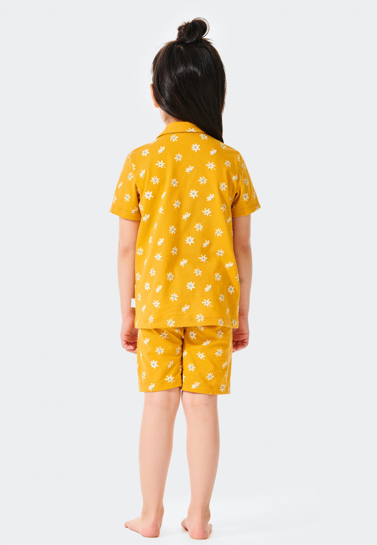 Short pajamas button placket organic cotton daisies yellow - Natural Love