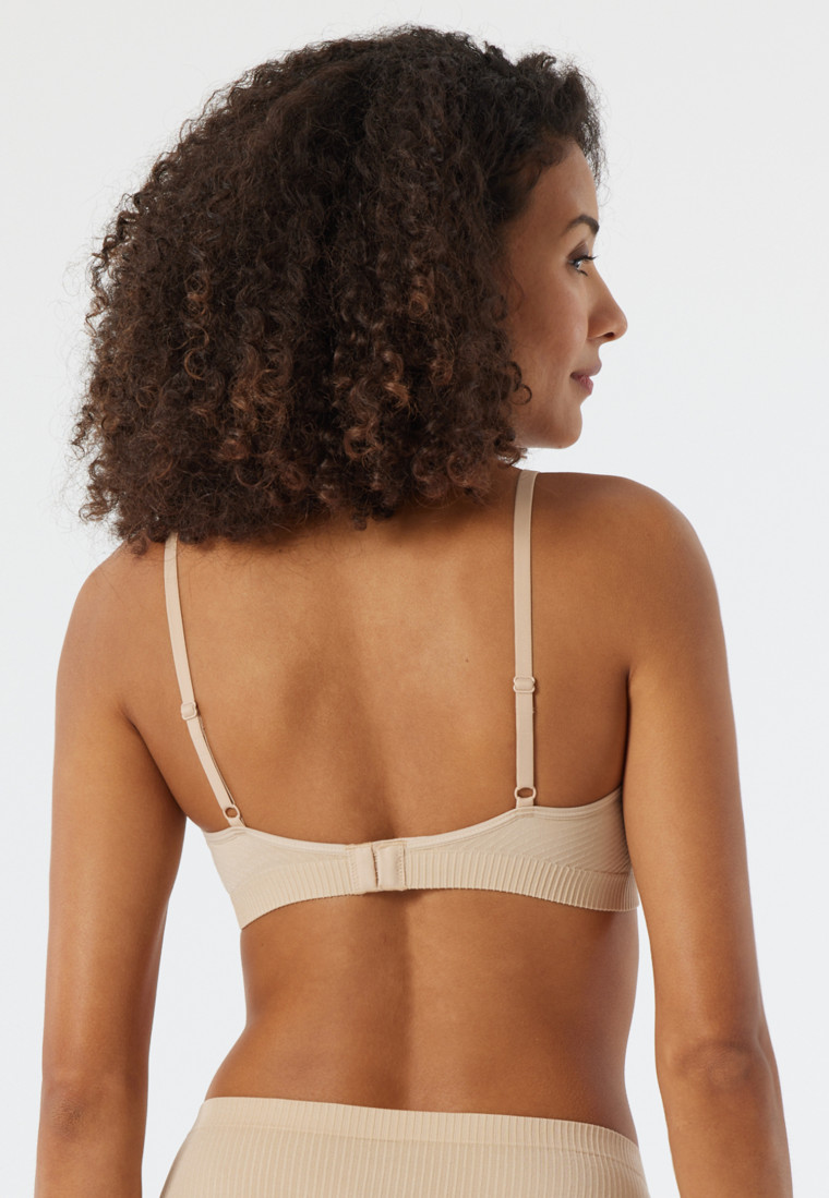 Soft bra without underwire removable cups lace sand - Seamless Recycled Rib
