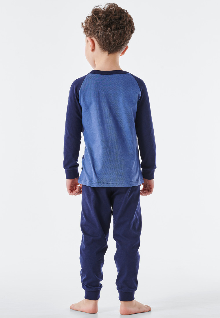 Pyjama long coton bio bords-côtes raton laveur bleu - Natural Love