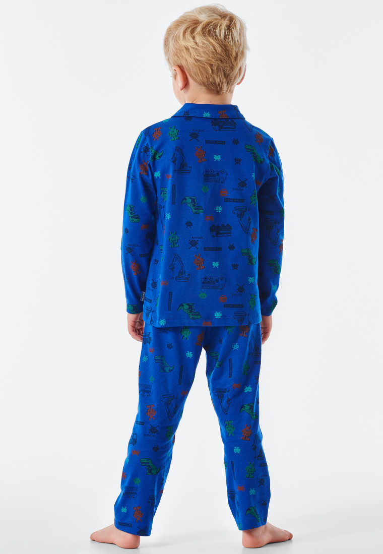 Pigiama in jersey con motivo di veicoli e dinosauri, blu reale - Pyjama Story