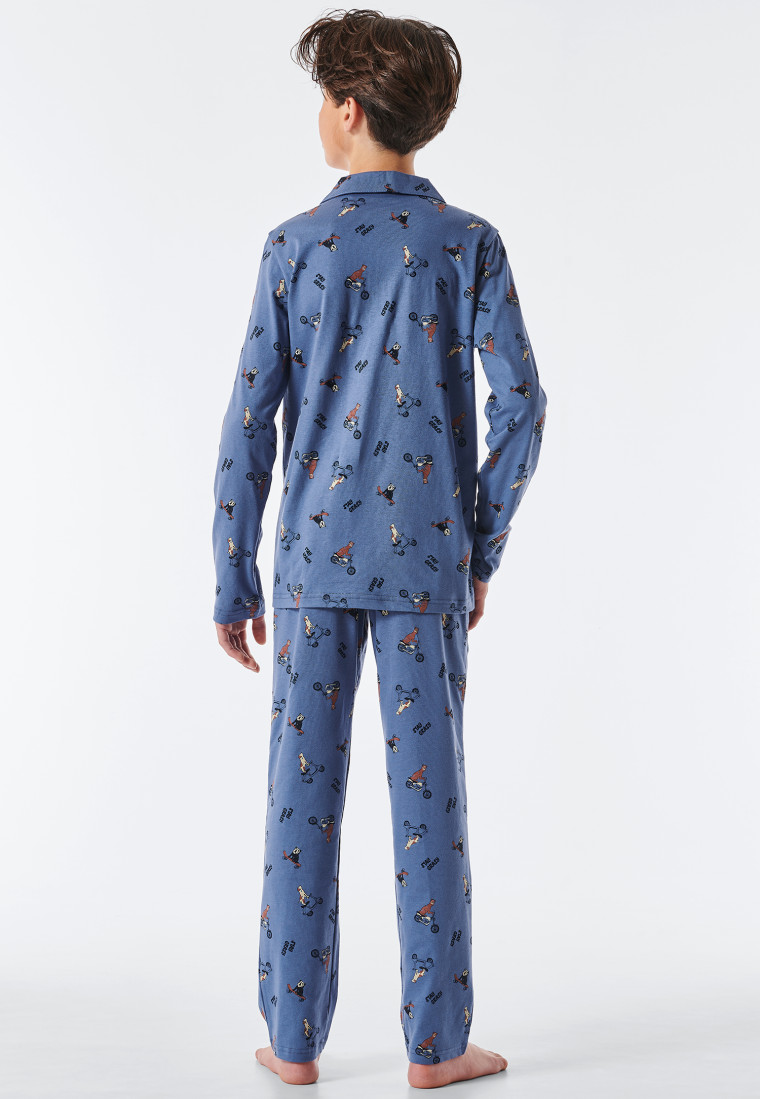 Pyjama lang Organic Cotton Knopfleiste Hund Skateboard blau - Pyjama Story