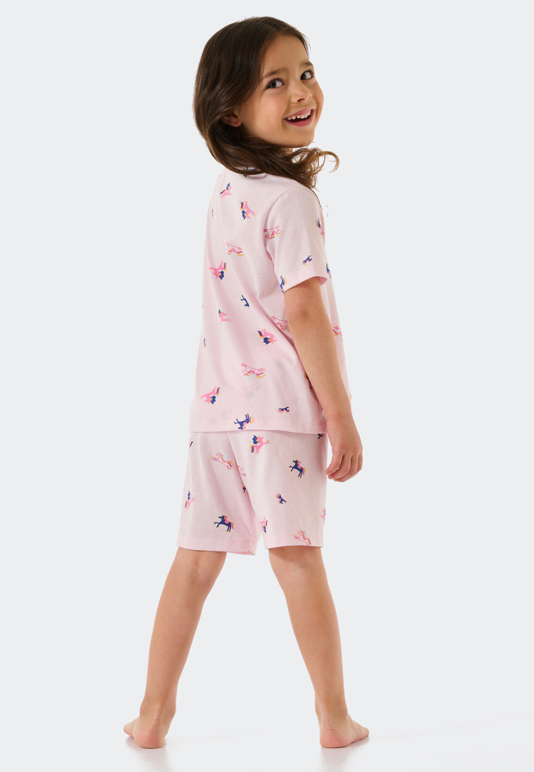 Pyjama kurz Organic Cotton Knopfleiste Einhörner rosé - Girls World