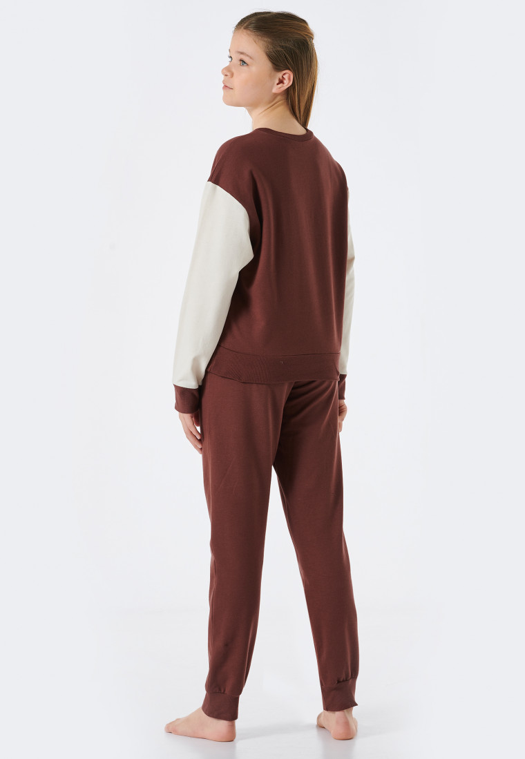Pyjama lang Sweatware Biologisch Katoen boorden bruin - Teens Nightwear