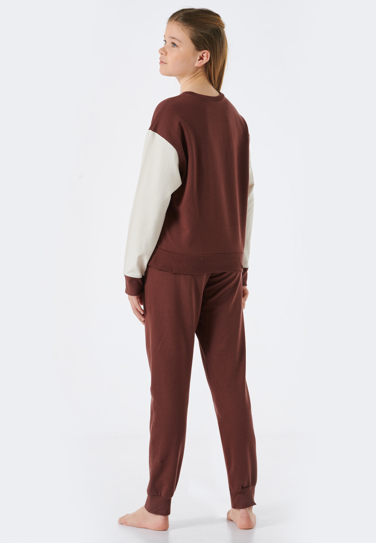 Pajamas long sweatwear organic cotton cuffs brown - Teens Nightwear