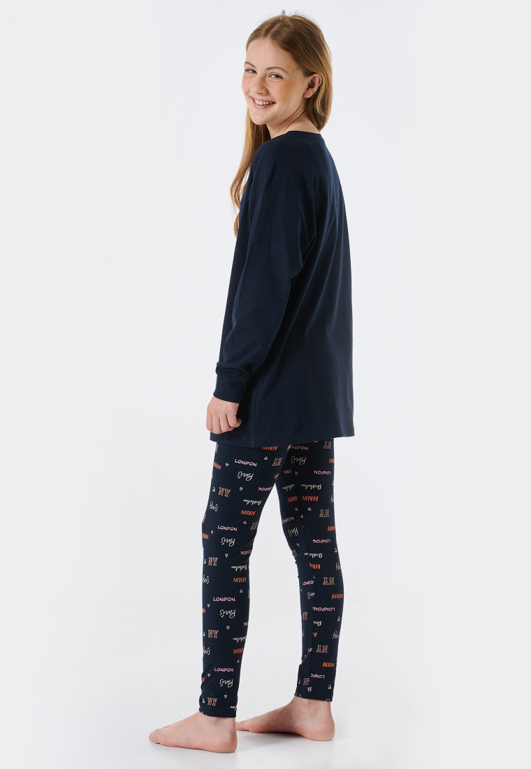 Schlafanzug lang Organic Cotton Bündchen Paris nachtblau - Teens Nightwear